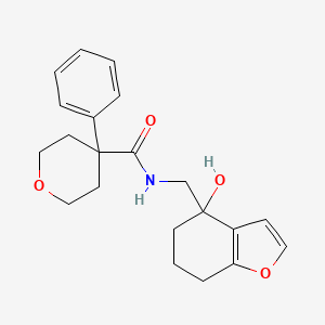 molecular formula C21H25NO4 B2594517 N-((4-hydroxy-4,5,6,7-tetrahydrobenzofuran-4-yl)methyl)-4-phenyltetrahydro-2H-pyran-4-carboxamide CAS No. 2320213-75-8