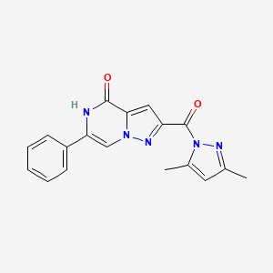 molecular formula C18H15N5O2 B2594520 2-[(3,5-dimethyl-1H-pyrazol-1-yl)carbonyl]-6-phenylpyrazolo[1,5-a]pyrazin-4(5H)-one CAS No. 1986367-75-2