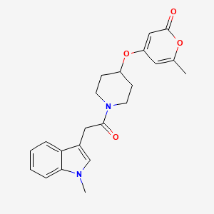 molecular formula C22H24N2O4 B2594524 6-甲基-4-((1-(2-(1-甲基-1H-吲哚-3-基)乙酰)哌啶-4-基)氧基)-2H-吡喃-2-酮 CAS No. 1705328-52-4