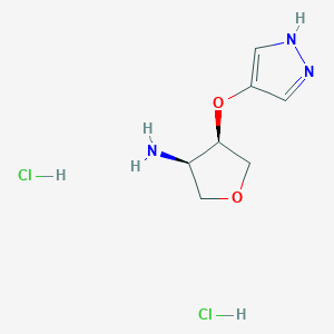 molecular formula C7H13Cl2N3O2 B2594525 (3R,4R)-4-(1H-Pyrazol-4-yloxy)oxolan-3-amine;dihydrochloride CAS No. 2138421-75-5