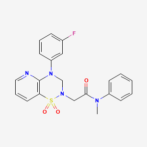molecular formula C21H19FN4O3S B2594528 2-(4-(3-氟苯基)-1,1-二氧化-3,4-二氢-2H-吡啶并[2,3-e][1,2,4]噻二嗪-2-基)-N-甲基-N-苯基乙酰胺 CAS No. 1251707-82-0