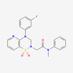 molecular formula C21H19FN4O3S B2594528 N-méthyl-N-phényl-2-(4-(3-fluorophényl)-1,1-dioxydo-3,4-dihydro-2H-pyrido[2,3-e][1,2,4]thiadiazin-2-yl)acétamide CAS No. 1251707-82-0