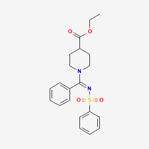 molecular formula C21H24N2O4S B2594538 (E)-ethyl 1-(phenyl((phenylsulfonyl)imino)methyl)piperidine-4-carboxylate CAS No. 742088-56-8