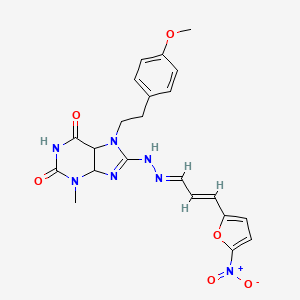 molecular formula C22H21N7O6 B2594540 7-[2-(4-methoxyphenyl)ethyl]-3-methyl-8-[(E)-2-[(2E)-3-(5-nitrofuran-2-yl)prop-2-en-1-ylidene]hydrazin-1-yl]-2,3,6,7-tetrahydro-1H-purine-2,6-dione CAS No. 941938-19-8