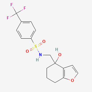 molecular formula C16H16F3NO4S B2594543 N-((4-hydroxy-4,5,6,7-tetrahydrobenzofuran-4-yl)methyl)-4-(trifluoromethyl)benzenesulfonamide CAS No. 2320469-08-5