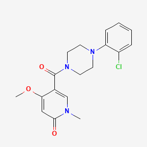 molecular formula C18H20ClN3O3 B2594554 5-(4-(2-chlorophenyl)piperazine-1-carbonyl)-4-methoxy-1-methylpyridin-2(1H)-one CAS No. 2034379-44-5