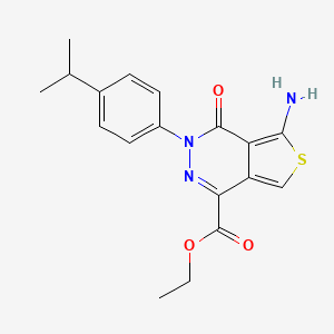 molecular formula C18H19N3O3S B2594560 Ethyl 5-amino-3-(4-isopropylphenyl)-4-oxo-3,4-dihydrothieno[3,4-d]pyridazine-1-carboxylate CAS No. 1171706-77-6