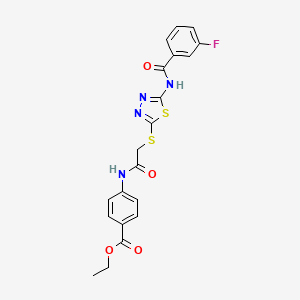 molecular formula C20H17FN4O4S2 B2594585 4-(2-((5-(3-氟苯甲酰胺)-1,3,4-噻二唑-2-基)硫代)乙酰胺)苯甲酸乙酯 CAS No. 392293-23-1