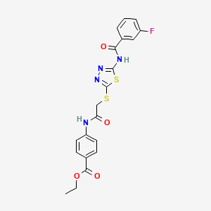 molecular formula C20H17FN4O4S2 B2594585 4-(2-((5-(3-fluorobenzamido)-1,3,4-thiadiazol-2-yl)thio)acétamido)benzoate d'éthyle CAS No. 392293-23-1