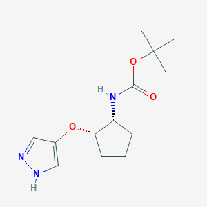 molecular formula C13H21N3O3 B2594589 Tert-butyl N-[(1R,2S)-2-(1H-pyrazol-4-yloxy)cyclopentyl]carbamate CAS No. 2219407-38-0