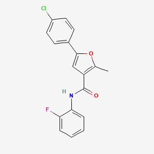 molecular formula C18H13ClFNO2 B2594594 5-(4-chlorophenyl)-N-(2-fluorophenyl)-2-methylfuran-3-carboxamide CAS No. 876873-50-6