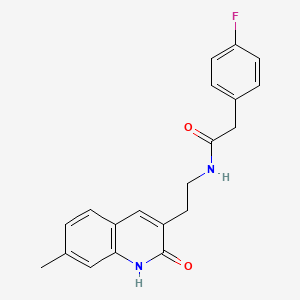 molecular formula C20H19FN2O2 B2594605 2-(4-氟苯基)-N-[2-(7-甲基-2-氧代-1H-喹啉-3-基)乙基]乙酰胺 CAS No. 851404-63-2