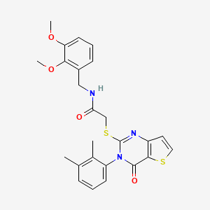 molecular formula C25H25N3O4S2 B2594612 N-(2,3-dimethoxybenzyl)-2-{[3-(2,3-dimethylphenyl)-4-oxo-3,4-dihydrothieno[3,2-d]pyrimidin-2-yl]sulfanyl}acetamide CAS No. 1291863-60-9