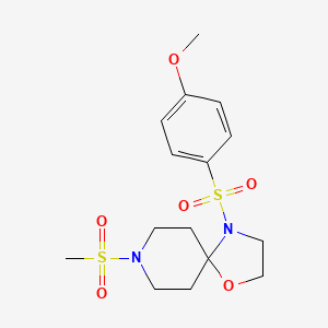 molecular formula C15H22N2O6S2 B2594613 4-((4-甲氧基苯基)磺酰基)-8-(甲基磺酰基)-1-氧杂-4,8-二氮杂螺[4.5]癸烷 CAS No. 903306-61-6