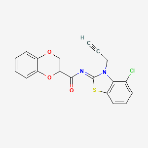 molecular formula C19H13ClN2O3S B2594620 (Z)-N-(4-氯-3-(丙-2-炔-1-基)苯并[d]噻唑-2(3H)-亚甲基)-2,3-二氢苯并[b][1,4]二噁英-2-甲酰胺 CAS No. 868674-86-6