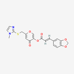 molecular formula C20H16N2O6S B2594634 (E)-6-(((1-methyl-1H-imidazol-2-yl)thio)methyl)-4-oxo-4H-pyran-3-yl 3-(benzo[d][1,3]dioxol-5-yl)acrylate CAS No. 896310-67-1