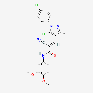 molecular formula C22H18Cl2N4O3 B2594642 (E)-3-[5-chloro-1-(4-chlorophenyl)-3-methylpyrazol-4-yl]-2-cyano-N-(3,4-dimethoxyphenyl)prop-2-enamide CAS No. 956453-71-7