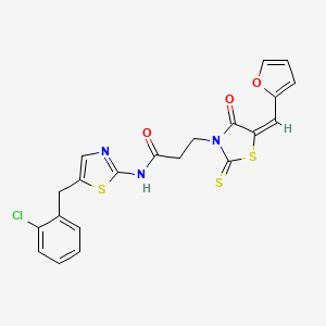 molecular formula C21H16ClN3O3S3 B2594645 (E)-N-(5-(2-chlorobenzyl)thiazol-2-yl)-3-(5-(furan-2-ylmethylene)-4-oxo-2-thioxothiazolidin-3-yl)propanamide CAS No. 682784-03-8