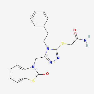 molecular formula C20H19N5O2S2 B2594650 2-((5-((2-oxobenzo[d]thiazol-3(2H)-yl)methyl)-4-phenethyl-4H-1,2,4-triazol-3-yl)thio)acetamide CAS No. 847402-52-2
