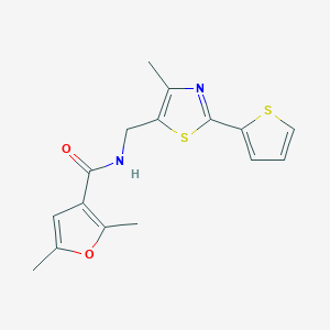 molecular formula C16H16N2O2S2 B2594651 2,5-dimethyl-N-((4-methyl-2-(thiophen-2-yl)thiazol-5-yl)methyl)furan-3-carboxamide CAS No. 1421531-43-2