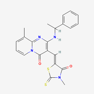 molecular formula C22H20N4O2S2 B2594662 (Z)-3-methyl-5-((9-methyl-4-oxo-2-((1-phenylethyl)amino)-4H-pyrido[1,2-a]pyrimidin-3-yl)methylene)-2-thioxothiazolidin-4-one CAS No. 381695-89-2