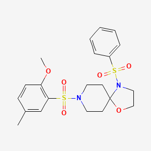 molecular formula C21H26N2O6S2 B2594668 8-((2-甲氧基-5-甲基苯基)磺酰基)-4-(苯磺酰基)-1-氧杂-4,8-二氮杂螺[4.5]癸烷 CAS No. 898408-41-8