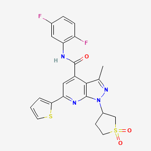 molecular formula C22H18F2N4O3S2 B2594680 N-(2,5-二氟苯基)-1-(1,1-二氧化四氢噻吩-3-基)-3-甲基-6-(噻吩-2-基)-1H-吡唑并[3,4-b]吡啶-4-甲酰胺 CAS No. 1105245-81-5