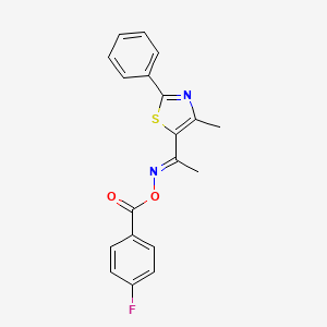 molecular formula C19H15FN2O2S B2594696 5-{[(4-Fluorobenzoyl)oxy]ethanimidoyl}-4-methyl-2-phenyl-1,3-thiazole CAS No. 477858-06-3