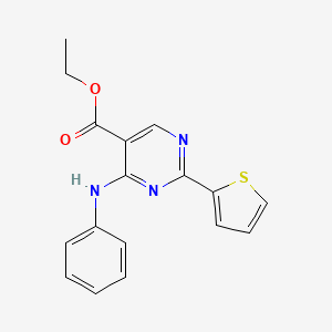 molecular formula C17H15N3O2S B2594763 Ethyl 4-anilino-2-thiophen-2-ylpyrimidine-5-carboxylate CAS No. 266309-73-3