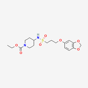 molecular formula C18H26N2O7S B2594774 Ethyl 4-(3-(benzo[d][1,3]dioxol-5-yloxy)propylsulfonamido)piperidine-1-carboxylate CAS No. 946214-12-6