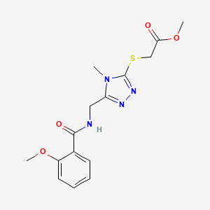 molecular formula C15H18N4O4S B2594780 Methyl 2-[[5-[[(2-methoxybenzoyl)amino]methyl]-4-methyl-1,2,4-triazol-3-yl]sulfanyl]acetate CAS No. 689749-32-4