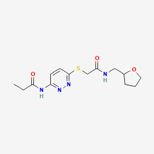 molecular formula C14H20N4O3S B2594794 N-(6-((2-oxo-2-(((tetrahydrofuran-2-yl)methyl)amino)ethyl)thio)pyridazin-3-yl)propionamide CAS No. 1021106-67-1