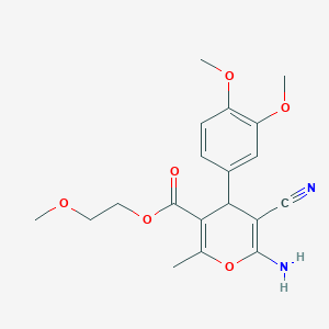 molecular formula C19H22N2O6 B2594798 6-氨基-5-氰基-4-(3,4-二甲氧基苯基)-2-甲基-4H-吡喃-3-甲酸2-甲氧基乙酯 CAS No. 865612-54-0