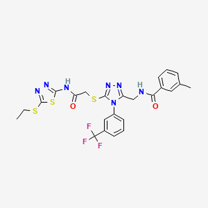 molecular formula C24H22F3N7O2S3 B2594800 N-((5-((2-((5-(ethylthio)-1,3,4-thiadiazol-2-yl)amino)-2-oxoethyl)thio)-4-(3-(trifluoromethyl)phenyl)-4H-1,2,4-triazol-3-yl)methyl)-3-methylbenzamide CAS No. 389070-69-3