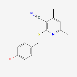 molecular formula C16H16N2OS B2594809 2-((4-甲氧基苄基)硫代)-4,6-二甲基烟腈 CAS No. 444080-24-4