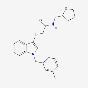 molecular formula C23H26N2O2S B2594812 2-((1-(3-甲基苄基)-1H-吲哚-3-基)硫代)-N-((四氢呋喃-2-基)甲基)乙酰胺 CAS No. 862825-75-0