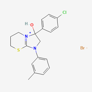 molecular formula C19H20BrClN2OS B2594846 3-(4-chlorophenyl)-3-hydroxy-1-(m-tolyl)-3,5,6,7-tetrahydro-2H-imidazo[2,1-b][1,3]thiazin-1-ium bromide CAS No. 1106749-47-6