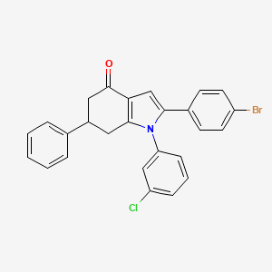 molecular formula C26H19BrClNO B2594853 2-(4-Bromophenyl)-1-(3-chlorophenyl)-6-phenyl-5,6,7-trihydroindol-4-one CAS No. 1023478-06-9