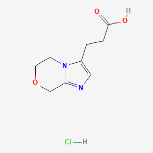molecular formula C9H13ClN2O3 B2594856 3-(6,8-Dihydro-5H-imidazo[2,1-c][1,4]oxazin-3-yl)propanoic acid;hydrochloride CAS No. 2503205-50-1