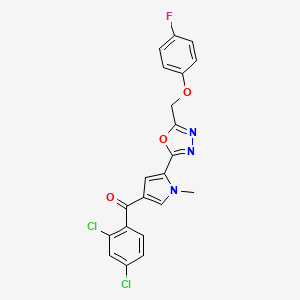 molecular formula C21H14Cl2FN3O3 B2594879 (2,4-dichlorophenyl)(5-{5-[(4-fluorophenoxy)methyl]-1,3,4-oxadiazol-2-yl}-1-methyl-1H-pyrrol-3-yl)methanone CAS No. 338418-73-8