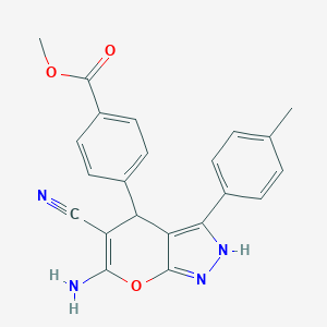molecular formula C22H18N4O3 B259488 Methyl 4-[6-amino-5-cyano-3-(4-methylphenyl)-1,4-dihydropyrano[2,3-c]pyrazol-4-yl]benzoate 