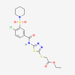 Ethyl 2-((5-(4-chloro-3-(piperidin-1-ylsulfonyl)benzamido)-1,3,4-thiadiazol-2-yl)thio)acetate
