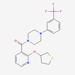 molecular formula C21H22F3N3O2S B2594885 (2-((Tetrahydrothiophen-3-yl)oxy)pyridin-3-yl)(4-(3-(trifluoromethyl)phenyl)piperazin-1-yl)methanone CAS No. 2034362-96-2