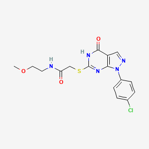 molecular formula C16H16ClN5O3S B2594897 2-((1-(4-氯苯基)-4-氧代-4,5-二氢-1H-吡唑并[3,4-d]嘧啶-6-基)硫代)-N-(2-甲氧基乙基)乙酰胺 CAS No. 1005293-60-6