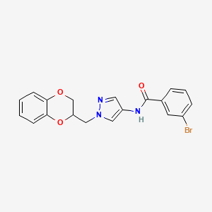 molecular formula C19H16BrN3O3 B2594899 3-bromo-N-(1-((2,3-dihydrobenzo[b][1,4]dioxin-2-yl)methyl)-1H-pyrazol-4-yl)benzamide CAS No. 1797023-16-5