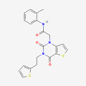 molecular formula C21H19N3O3S2 B2594915 2-{2,4-dioxo-3-[2-(thiophen-2-yl)ethyl]-3,4-dihydrothieno[3,2-d]pyrimidin-1(2H)-yl}-N-(2-methylphenyl)acetamide CAS No. 1260931-36-9