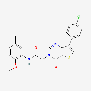 molecular formula C22H18ClN3O3S B2594947 2-[7-(4-氯苯基)-4-氧代噻吩并[3,2-d]嘧啶-3(4H)-基]-N-(2-甲氧基-5-甲苯基)乙酰胺 CAS No. 1105223-36-6