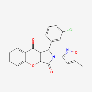 molecular formula C21H13ClN2O4 B2594949 1-(3-Chlorophenyl)-2-(5-methylisoxazol-3-yl)-1,2-dihydrochromeno[2,3-c]pyrrole-3,9-dione CAS No. 874397-27-0
