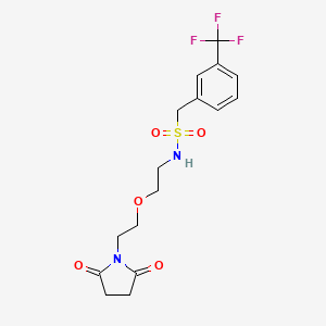 molecular formula C16H19F3N2O5S B2594953 N-{2-[2-(2,5-二氧代吡咯烷-1-基)乙氧基]乙基}-1-[3-(三氟甲基)苯基]甲磺酰胺 CAS No. 2097864-91-8