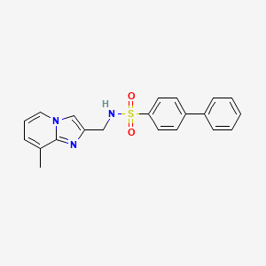 molecular formula C21H19N3O2S B2594963 N-((8-methylimidazo[1,2-a]pyridin-2-yl)methyl)-[1,1'-biphenyl]-4-sulfonamide CAS No. 868972-59-2